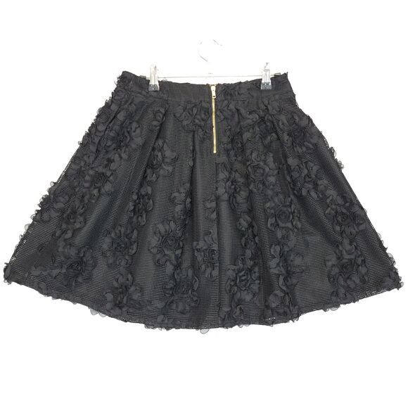 Worthington Skirt Women 4P Black 3D Floral Lace Mesh A-Line Party Dark‎ Fairy - Picture 2 of 9